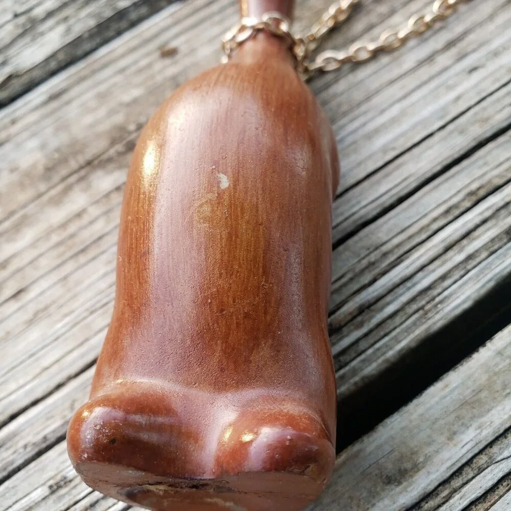 Vtg‎ Mid Century Wood Penguin/duck Trio Linked w/Chain Rhinestone Eyes Hong Kong